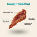Chicken jerky dog treats with blueberry antioxidants for immunity support and training rewards