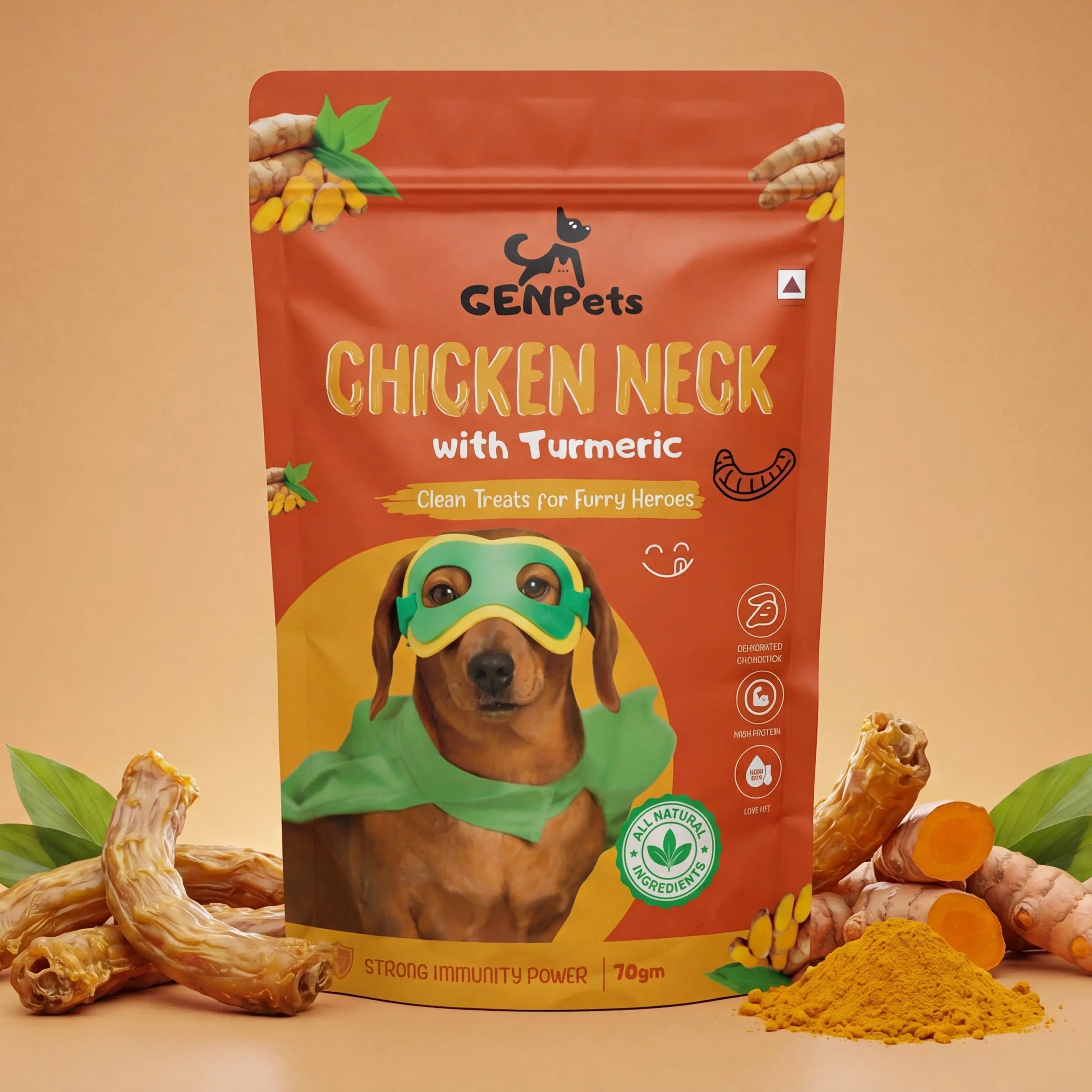 Chicken Neck with Turmeric Dog Treats (70 g) - MAIN IMAGE